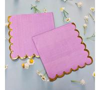 JinweiS 50pcs Pink Napkins with Gold Foil Accents 5 x 5 inch Beverage Disposable Napkin Party Decoration Wedding Bridal and Baby Shower Dinner Lunch Supplies (Purple)