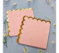 JinweiS 50pcs Pink Napkins with Gold Foil Accents 5 x 5 inch Beverage Disposable Napkin Party Decoration Wedding Bridal and Baby Shower Dinner Lunch Supplies (Pink A)