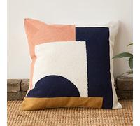 JinweiS Boho Geometric Tufted Decorative Throw Pillow Cover Farmhouse Cotton Embroidery Accent Square Cushion Case for Couch Sofa Bed (EmbroideryN, 18"x18")