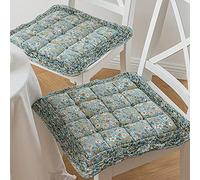 JinweiS Boho Ruffled Patchwork Chair Cushion Pad with Ties No Slip Kitchen Dining Cotton Seat Cushion, 2 Pack (Blue, 18"x18")