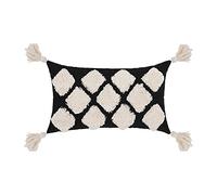 JinweiS Boho Tufted Decorative Lumbar Throw Pillow Cover with Tassels Cotton Geometric Diamond Cushion Cover for Couch Sofa Bed (Black,12"x20")