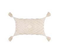 JinweiS Boho Tufted Decorative Lumbar Throw Pillow Cover with Tassels Cotton Geometric Diamond Cushion Cover for Couch Sofa Bed (Beige,12"x20")
