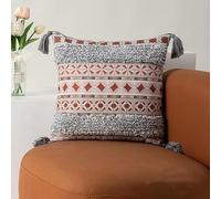 JinweiS Boho Tufted Decorative Throw Pillow Cover, Cozy Bohemian Cotton Canvas Cushion Cover Tassels Pillow Case Home Decor 17"X 17",Gray 01