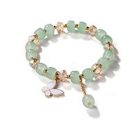 JinweiS Butterfly Bracelet Imitation Jade Popcorn Butterfly Crystal Glass Bracelet Women Chinese Style Bracelet Gifts For Her Wife Grandma Mother Daughter,Green A