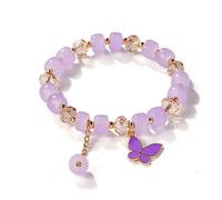 JinweiS Butterfly Bracelet Imitation Jade Popcorn Butterfly Crystal Glass Bracelet Women Chinese Style Bracelet Gifts For Her Wife Grandma Mother Daughter,Purple A