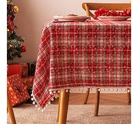 JinweiS Christmas Plaid Tablecloth Rectangle Table Cover for Farmhouse Christmas Party Decoration-Red and White Well Grid Small Snowball-Size C:55 * 55inch
