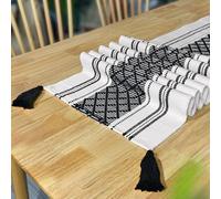 JinweiS Cotton Linen Table Flag Tablecloth Handmade Tassel Bed end Towel Tea Cabinet Cover Towel Tea Towel Flag (Black, 120 * 35cm) 03