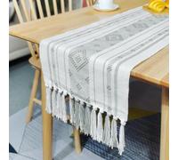 JinweiS Cotton Linen Table Flag Tablecloth Handmade Tassel Bed end Towel Tea Cabinet Cover Towel Tea Towel Flag (Green, 230 * 35cm) F