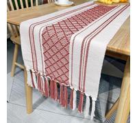 JinweiS Cotton Linen Table Flag Tablecloth Handmade Tassel Bed end Towel Tea Cabinet Cover Towel Tea Towel Flag (red, 250 * 35cm) 01