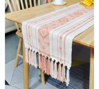 JinweiS Cotton Linen Table Flag Tablecloth Handmade Tassel Bed end Towel Tea Cabinet Cover Towel Tea Towel Flag (Pink, 140 * 35cm) B