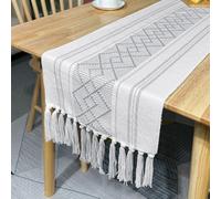 JinweiS Cotton Linen Table Flag Tablecloth Handmade Tassel Bed end Towel Tea Cabinet Cover Towel Tea Towel Flag (Gray, 350 * 35cm) C