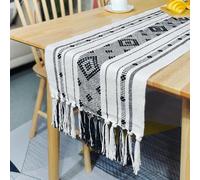 JinweiS Cotton Linen Table Flag Tablecloth Handmade Tassel Bed end Towel Tea Cabinet Cover Towel Tea Towel Flag (Black, 230 * 35cm) 02