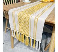 JinweiS Cotton Linen Table Flag Tablecloth Handmade Tassel Bed end Towel Tea Cabinet Cover Towel Tea Towel Flag (A,Yellow, 120 * 35cm)