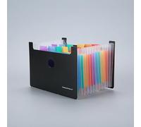 JinweiS Expanding File Organizer A5 Organ Clip Multilayer Folder Ticket Sheet Storage Bag Telescopic Stand for Home, Office and Travel，Black and Rainbow
