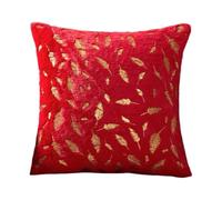 JinweiS Faux Fur Throw Pillows Cover with Gold Leaves Super Soft Plush Square (Red, 18"x18")