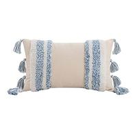 JinweiS Geometric Embroidery Tufted Lumbar Throw Pillow Covers 12x20 Inch Boho Cotton Canvas Woven Tufted Tassel Cushion Covers Home Decor (Sky Blue,12"x20")