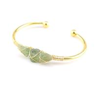 JinweiS Handmade Beaded Bracelet, Suitable for Men and Women, Natural Raw Stone Crystal Wrapped Wire Metal Bracelet (Dark Green)