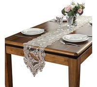 JinweiS Lace Tablecloth and Dresser Scarf Embroidered Floral Tablecloth 10 x 47 Inch Wedding Party Baby Shower Table Decor (Champagne)