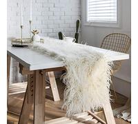JinweiS Luxury Faux Fur Table Runner Modern Ultra Soft Long Plush Shaggy Table Runners for Home Kitchen Party Wedding (Beige, 12"x87")