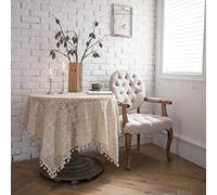 JinweiS Rural Crochet Tablecloth, Table Cloth, Woven Tablecloth, Hollowed Out, Piano Towel, Shooting Prop, Knitted (White Tassel, 140 * 140cm)