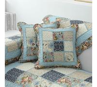 JinweiS Set of 2 Quilted 100% Cotton Boho Throw Pillow Covers 18" x 18" Farmhouse Country Floral Patchwork Decorative Cushion Cover, Patchwork Flower Z