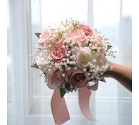 JinweiS Wedding Bouquets for Bride - Bridal Bouquets for Bride - Pink-A Silk Champagne Rose Artificial Flowers for Wedding, Church Home, Proposal, Decortion Prop