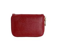 Jinweixb Compact Card Holder Wallet, Red Leather, Multiple Card Slots, Zipper Closure, 4.52 x 3.14 inches, Red