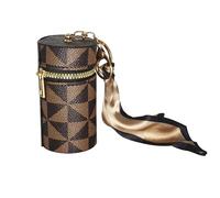 Jinweixb Cylindrical lipstick storage box, brown synthetic leather, with buckle decoration strap, makeup and jewelry manager, coffee color