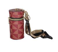 Jinweixb Cylindrical lipstick storage box, brown synthetic leather, with buckle decoration strap, makeup and jewelry manager, red