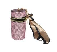 Jinweixb Cylindrical lipstick storage box, brown synthetic leather, with buckle decoration strap, makeup and jewelry manager, pink