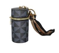 Jinweixb Cylindrical lipstick storage box, brown synthetic leather, with buckle decorative strap, makeup and jewelry manager, black