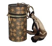 Jinweixb Decorative lipstick box, cylindrical storage box with zipper, vintage pattern, gold hardware with silk scarf.
