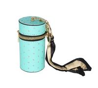 Jinweixb Fashionable cylindrical lipstick storage box, small accessory storage bag, with gold hardware, decorative ribbon, zipper closure, light green