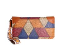 Jinweixb Geometric pattern splicing long wallet, multi-color zipper design, card holder storage with wristband