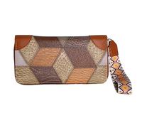 Jinweixb Geometric pattern splicing long wallet, multi-color zipper design, card holder storage with wristband