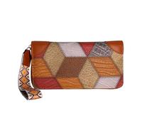 Jinweixb Geometric pattern splicing long wallet, multi-color zipper design, card holder storage with wristband