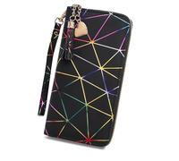 Jinweixb Geometric Rainbow Wallet with Wristlet, Large Capacity Phone Clutch, Black, 7.48 x 3.93 inches, Black