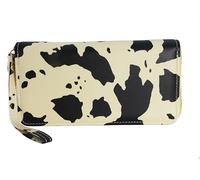 Jinweixb Ladies' cow patterned wallet, card bag with zipper closure multi-layer storage bag, khaki color, Khaki and Black, Cow Animal Pattern