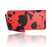 Jinweixb Ladies' cow patterned wallet, card bag with zipper closure multi-layer storage bag, red, Red and Black