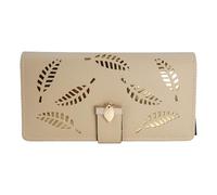 Jinweixb Ladies' long wallet handbag with leaf pattern, multiple card slots, large capacity zipper closure khaki color, khaki, Fresh and Sweet
