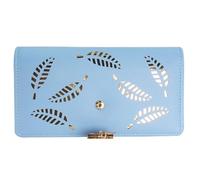 Jinweixb Ladies' long wallet with leaf pattern, multiple card slots, large capacity zipper closure, blue color, blue, Fresh and Sweet