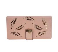 Jinweixb Ladies' long wallet with leaf pattern, multiple card slots, large capacity zipper closure, pink color, Pink