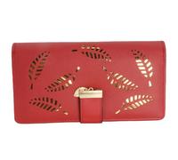 Jinweixb Ladies' long wallet with leaf pattern, multiple card slots, large capacity zipper closure, wine red color, wine red, Fresh and Sweet