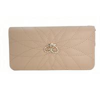 Jinweixb Ladies' Quilted Wallet with Crystal Bow, Detachable Wrist Strap, Large Capacity Deck Wallet, Mobile Phone Bag, Apricot Color