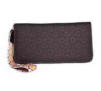 Jinweixb Luxury Monogram Zip Around Wallet, Black Leather, Multiple Card Slots with Decorative Tribal Print Strap