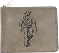 Jinweixb Men's short wallet, character pattern wallet, zipper closure, multi slot large capacity wallet card slot, gray 4.52 × 3.54 inches