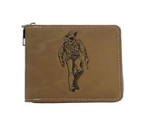 Jinweixb Men's short wallet, character pattern wallet, zipper closure, multi slot large capacity wallet card slot, khaki 4.52 × 3.54 inches