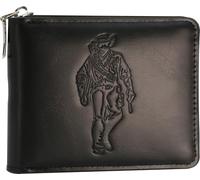 Jinweixb Men's short wallet, character pattern wallet, zipper closure, multi slot large capacity wallet card slot, black 4.52 × 3.54 inches