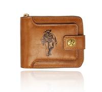 Jinweixb Men's wallet, short retro fashion zipper bag, men's buckle wallet, multi slot large capacity business card bag, brown 4.72 × 3.54 inches