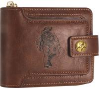 Jinweixb Men's wallet, short retro fashion zipper bag, multi slot large capacity business card bag, dark brown